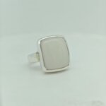 Classic White Opal Signet Ring in 925 Sterling Silver side angle
