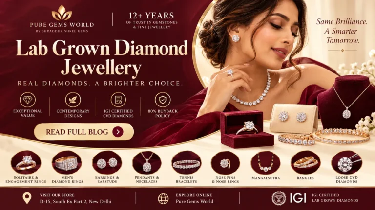 Lab Grown Diamond Jewellery by Pure Gems World featuring IGI Certified CVD Diamond rings, earrings, necklaces and bracelets