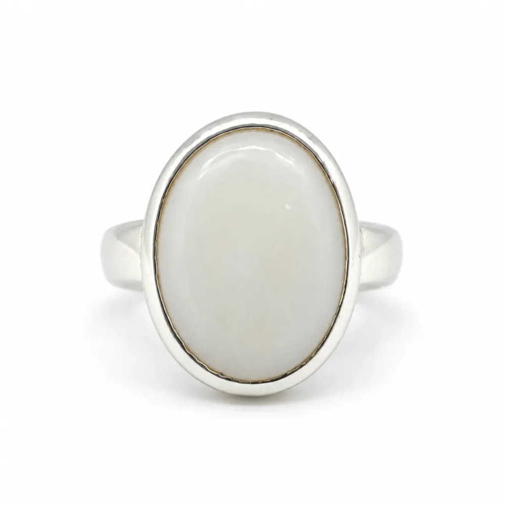 925 Sterling Silver Classic Oval White Opal Ring front view