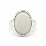925 Sterling Silver Classic Oval White Opal Ring front view