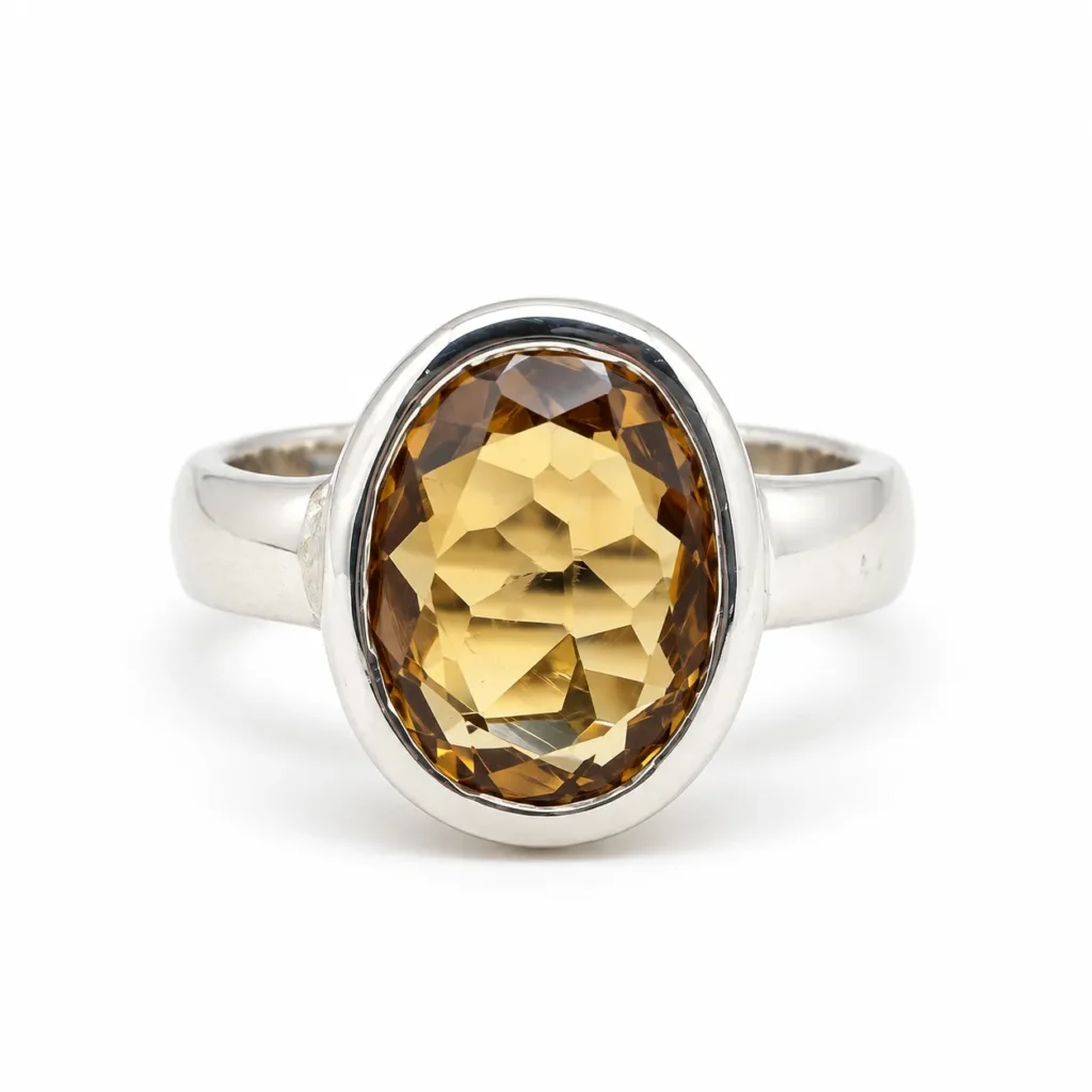 Classic Oval Citrine 925 Sterling Silver Bezel Ring Front View