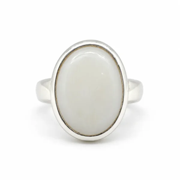 925 Sterling Silver Classic Oval White Opal Ring front view