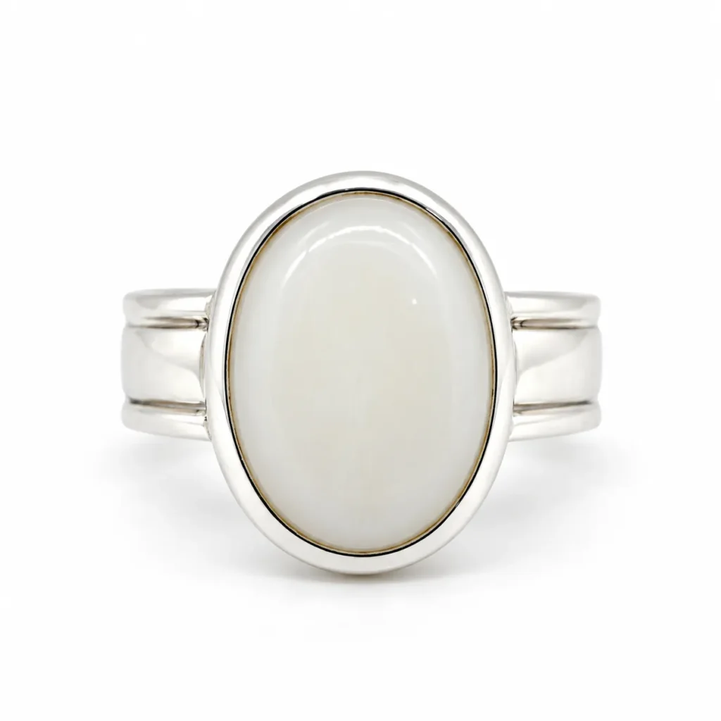 Opal Aura 925 Sterling Silver Oval Shaped lineing Ring Front View