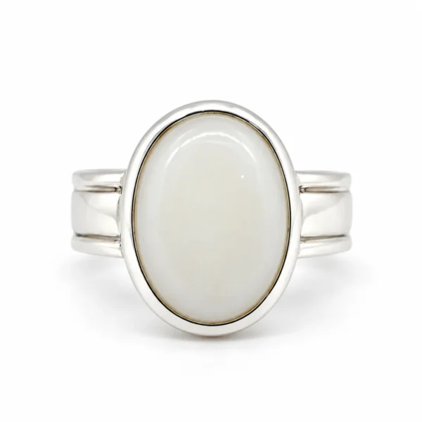 Opal Aura 925 Sterling Silver Oval Shaped lineing Ring Front View