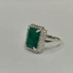 Royal Emerald Halo Silver Ring for Women angled front view