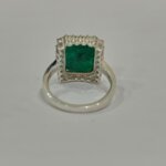 Back view of Royal Emerald Halo Silver Ring for Women