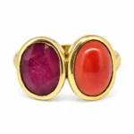 Natural 5 Carat African Ruby & 5 Carat Italian Coral Panchdhatu Ring