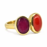 Natural 5 Carat African Ruby & 5 Carat Italian Coral Panchdhatu Ring - Image 2