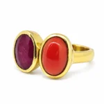 Natural 5 Carat African Ruby & 5 Carat Italian Coral Panchdhatu Ring - Image 3