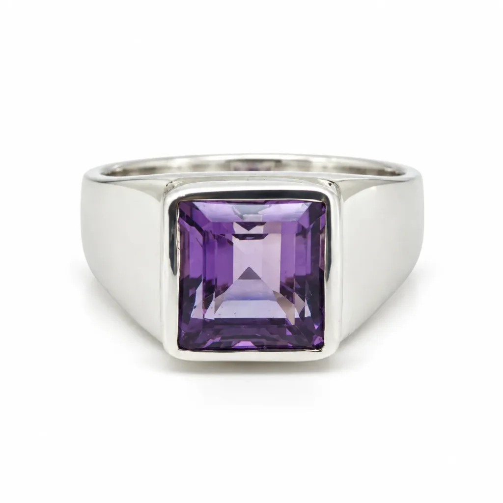 Natural Brazilian Amethyst Silver Ring with 5 Carat Amethyst