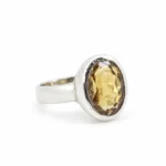 Oval Citrine Gemstone Bezel Ring in 925 Sterling Silver